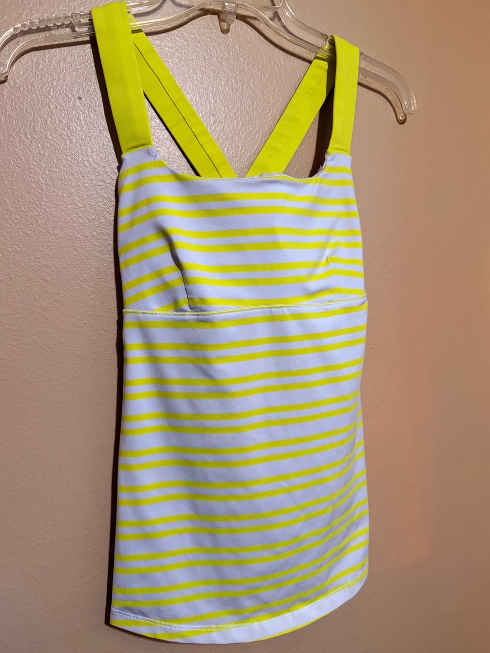 lululemon athletica White and Neon Yellow Striped Crossback Tank